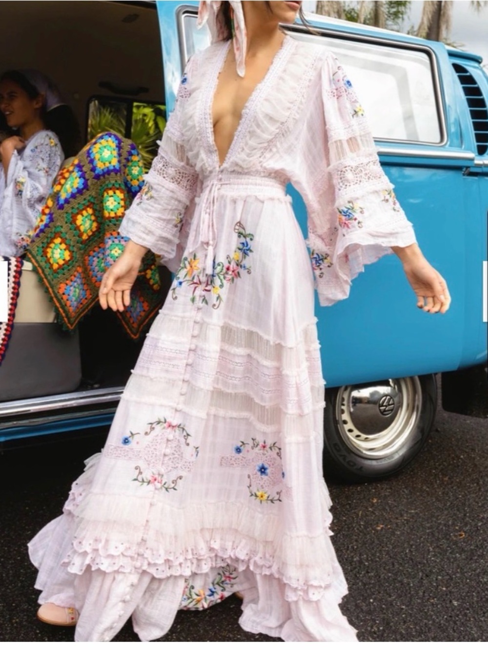 Fillyboo Pale Pink Embroidered Boho Maxi Dress